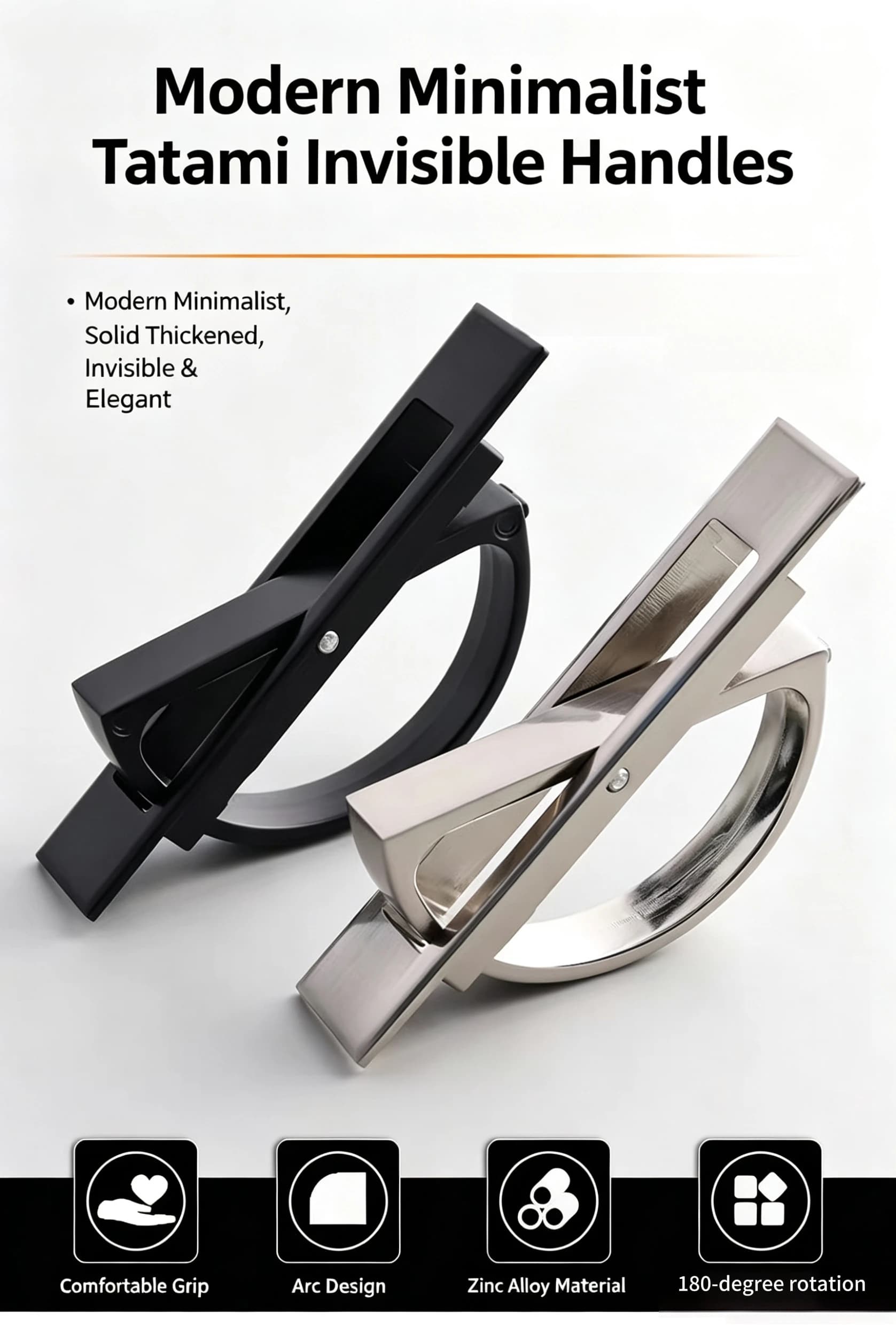 180° Rotating Concealed Concealed Stainless Steel Tatami Handle Hardware Cabinet, Door, Drawer, Wardrobe, Tatami（2PCS）