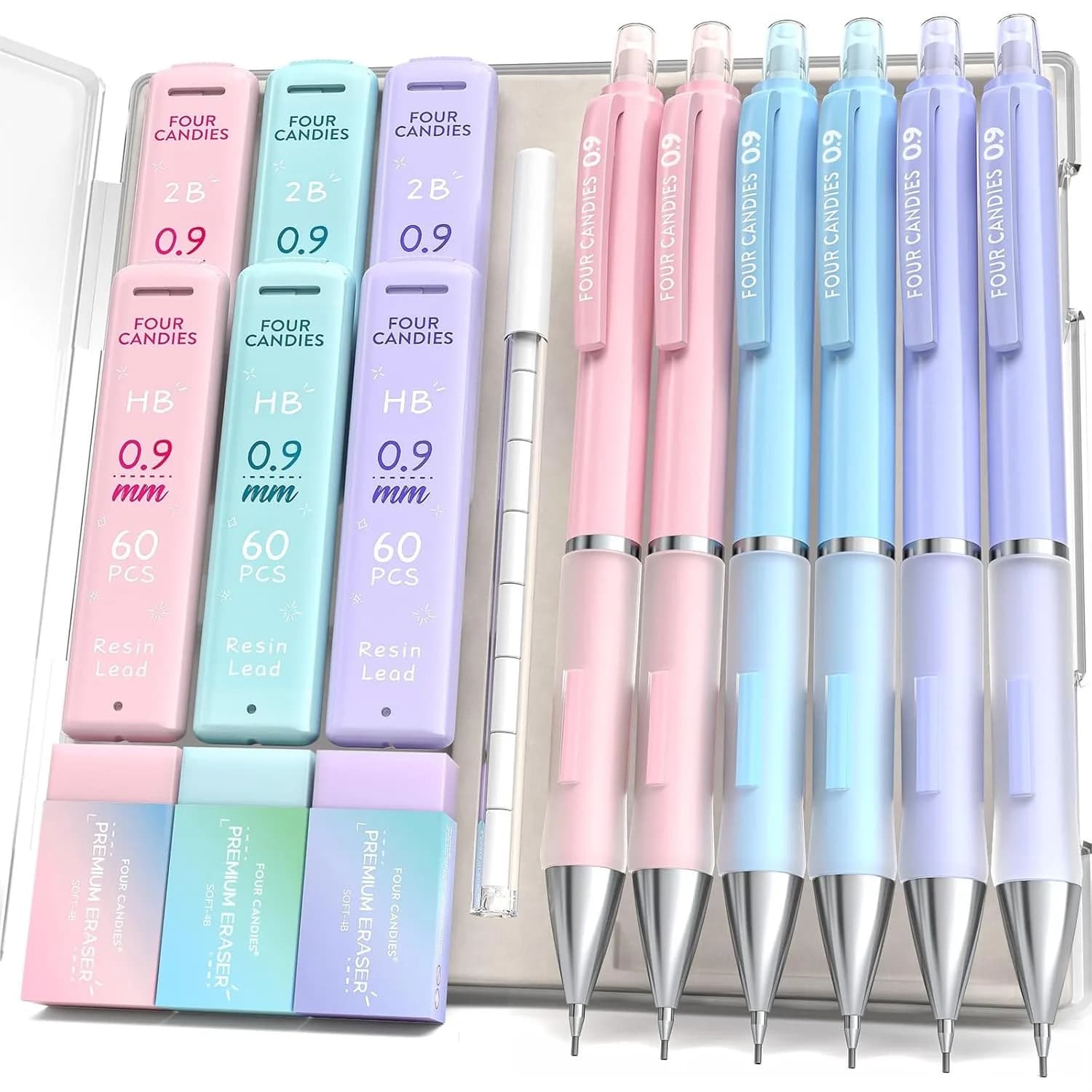 Mechanical Pencil Set 0.9 mm with 360 Lead Refills & Erasers, Pastel Aesthetic Pencils for School