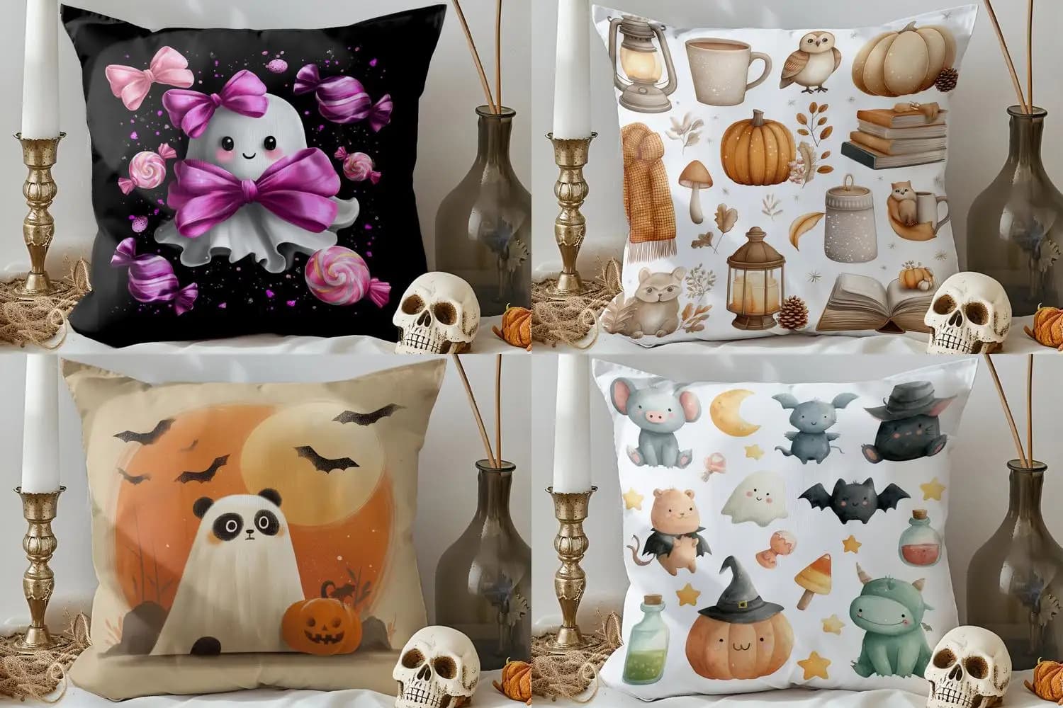 Decorazioni per la casa Fodera per cuscino con motivo simpatico fantasma e caramelle adatta per divano, camera da letto, auto