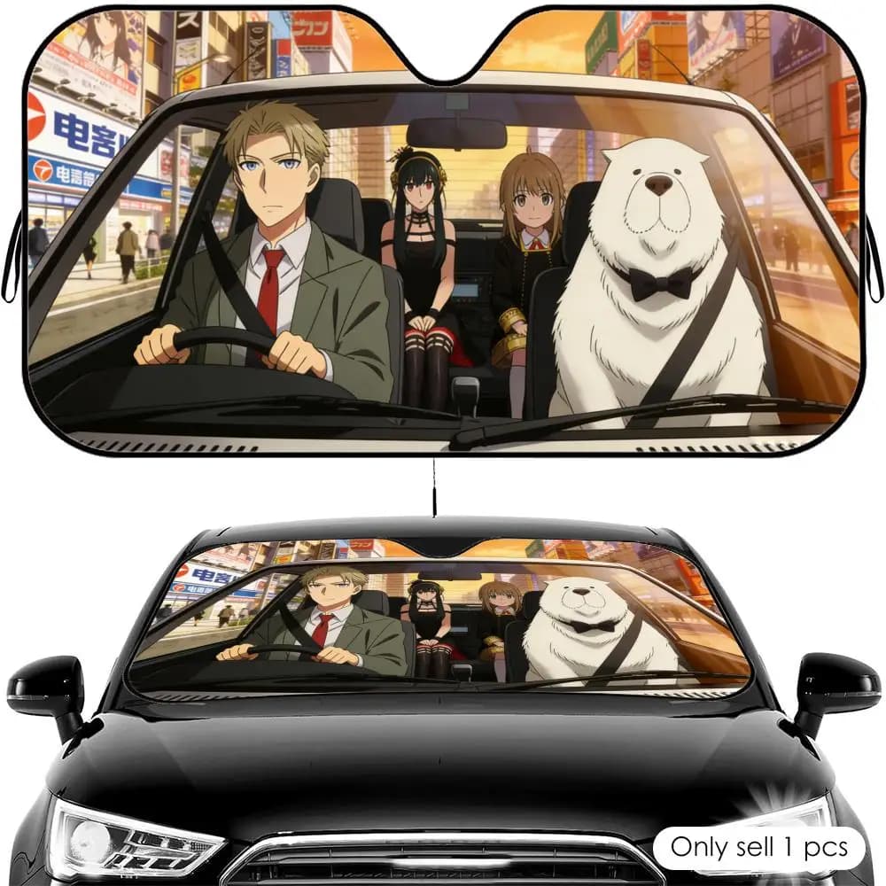 Parasole per auto in lamina di alluminio riutilizzabile Anime S-Spy X Family, protezione UV, copertura isolante dal calore