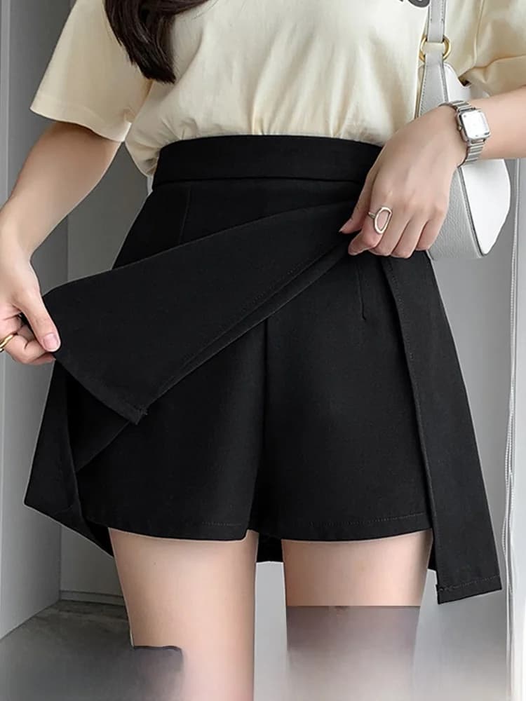 Summer Black Suit Wide Leg Pants Women's Spring Fashion High Waist A-Line Skirt Shorts Outerwear Commute Style Korean Ve...