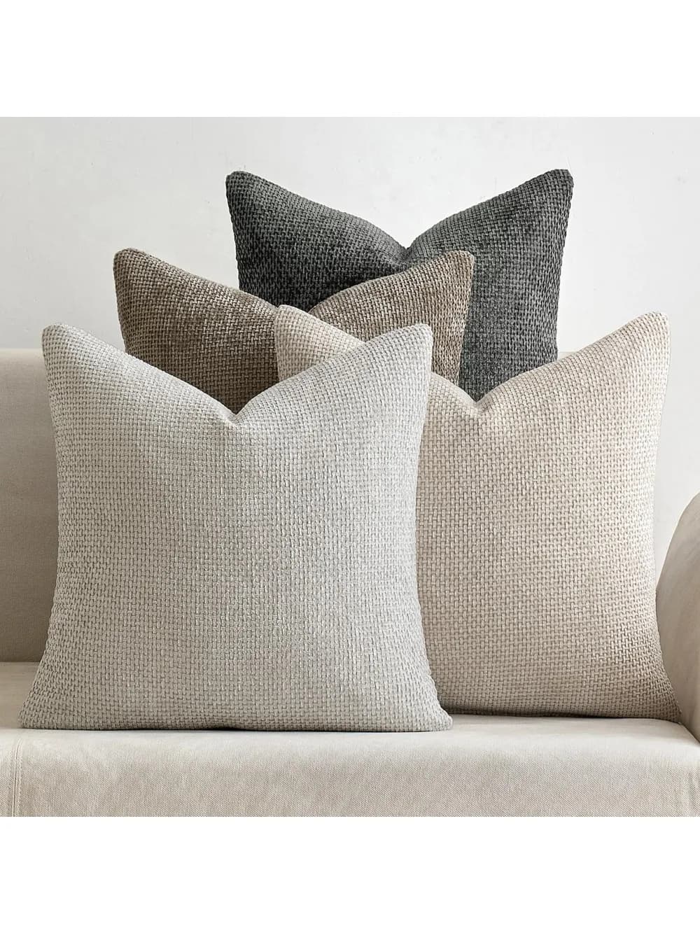 4 Pack 18x18 Inch Chenille Pillow Covers, Neutral Soft Throw Covers for Sofa & Bedroom