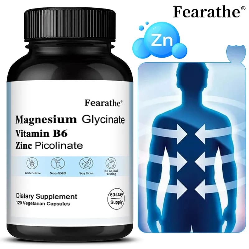 Magnesium Glycinate Capsules, Compound Zinc & Vitamin B6 Supplement, Supports Body Relaxation, Bone & Cardiovascular Wellness