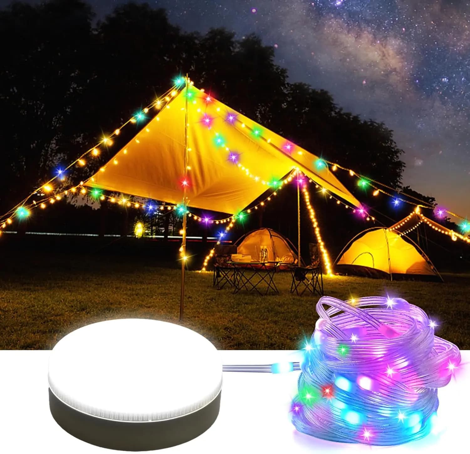 Luci a Stringa LED per Campeggio, Impermeabili IP67, Ricaricabili, Portatili, Luce d'Atmosfera per Emergenze e Decorazione di Tende e Gazebo