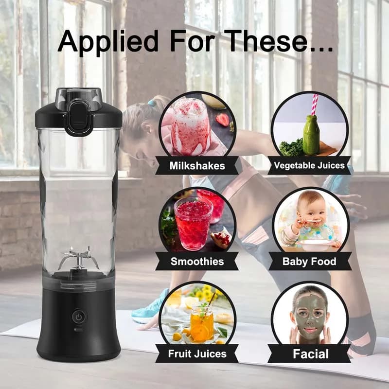 Personal Electric Portable Blender with Cover, Water Bottle, Fruit and Powder Blender, USB Cup for Juice and Ice