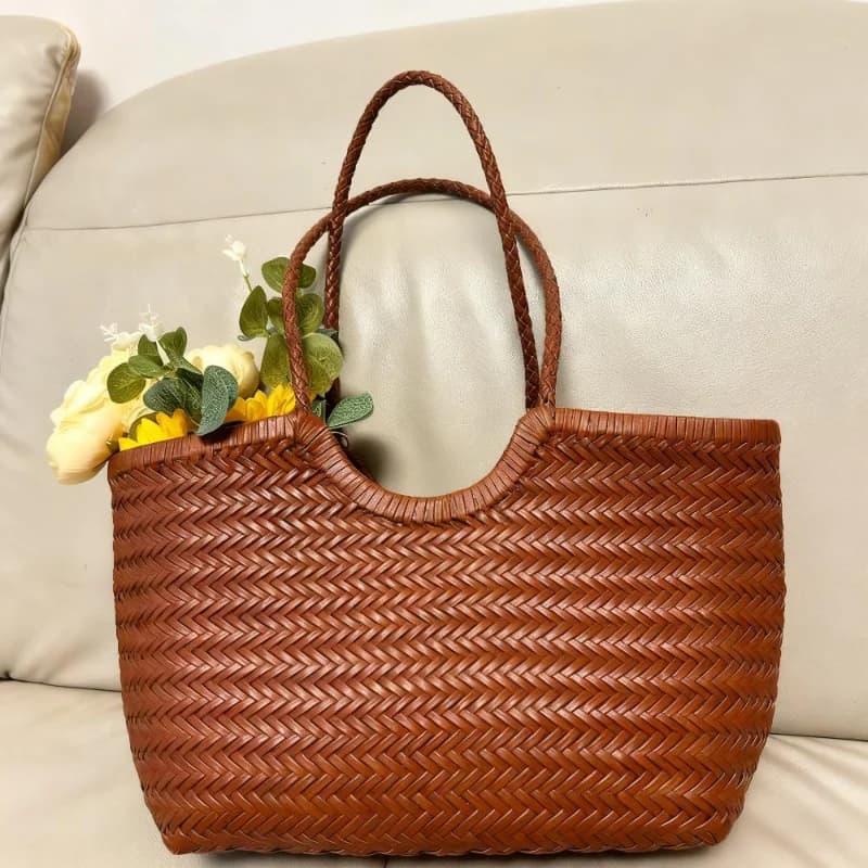 Borsa tote intrecciata a mano di marca Borsa grande per cesto di verdure in vera pelle francese con tasca interna intrecciata Borsa tote sotto le ascelle