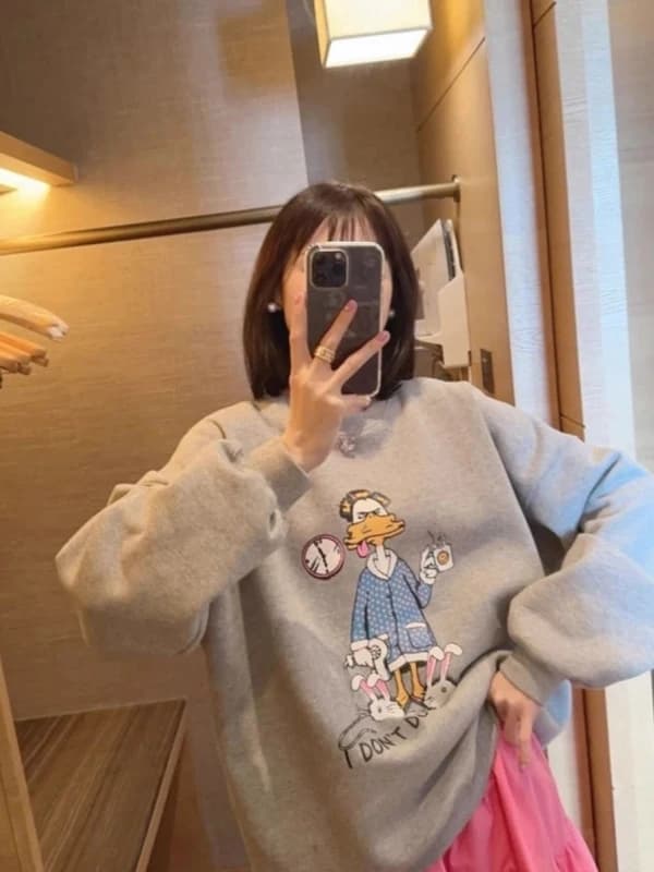 Large Size 300 Pounds Dongda Gate Cartoon Print Hoodie Unisex Autumn Winter Thickened Fleece Casual Sweatshirt Cotton Youth F...