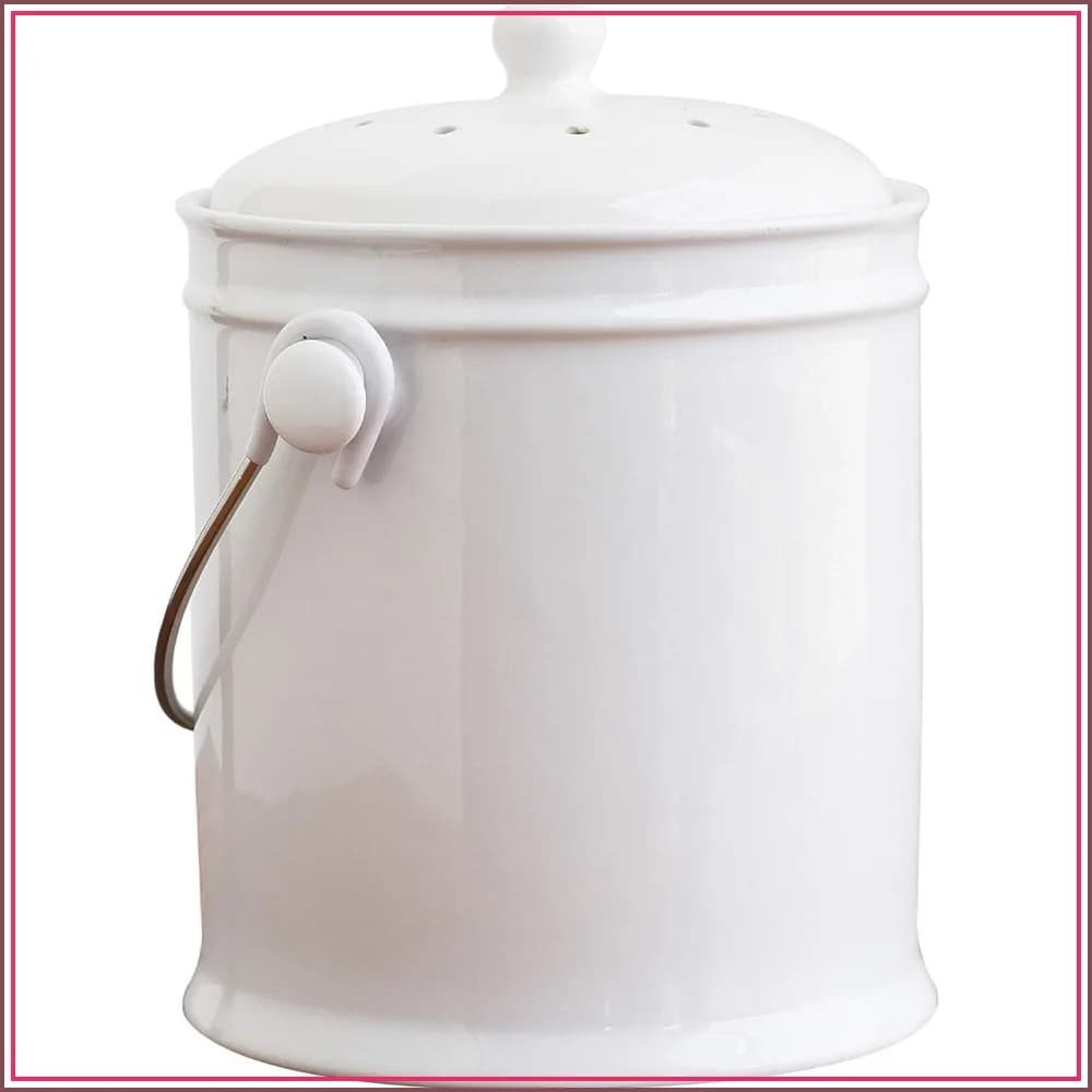 Natural Home 1-Gallon Ceramic Compost Bin with Filter, Odorless Kitchen Composter