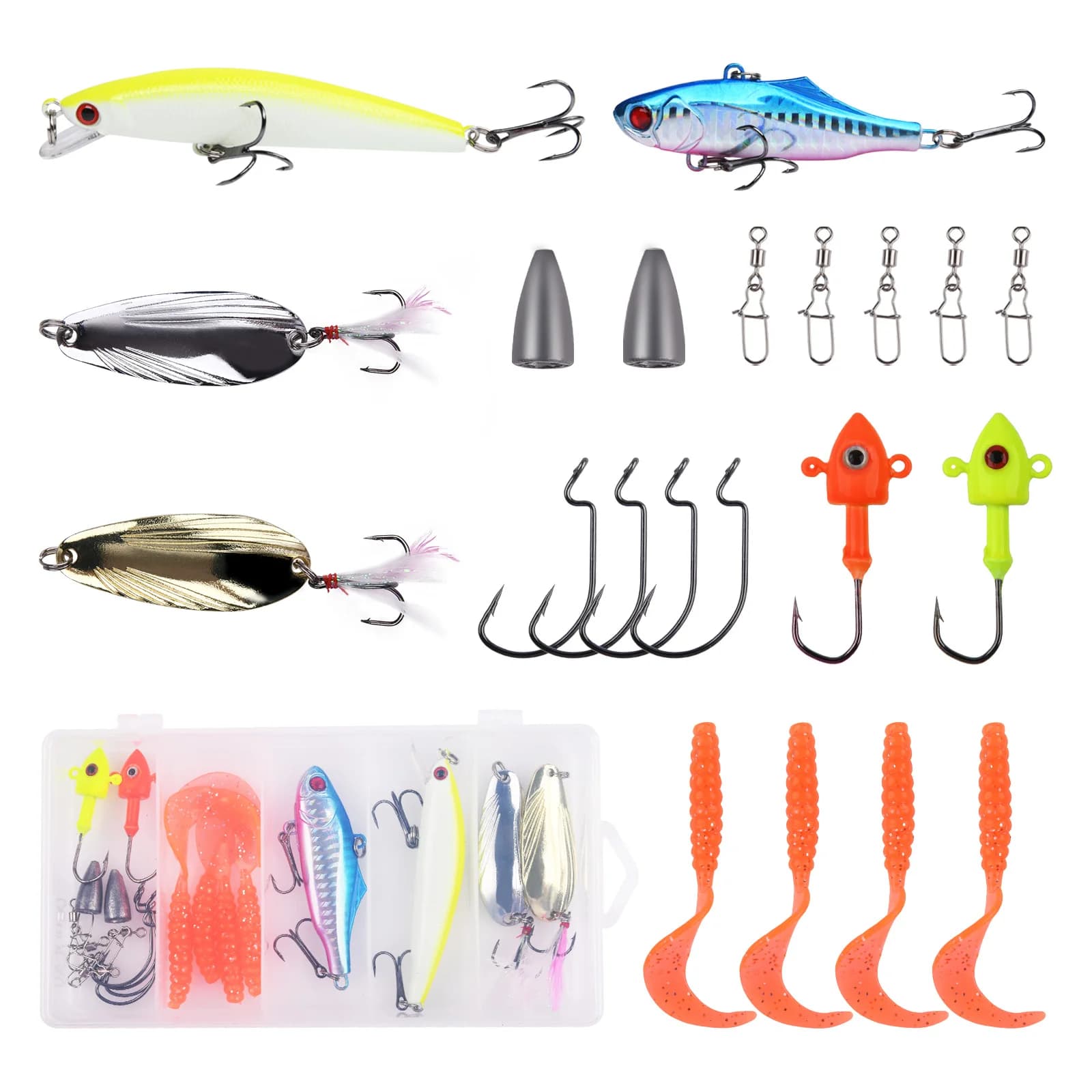 Goture 21pcs/box Fishing Lures Set Soft/Hard VIB Crankbait Minnow Poppers Metal Jig Spoon Tackle Box for Fresh/Deep Water Bass
