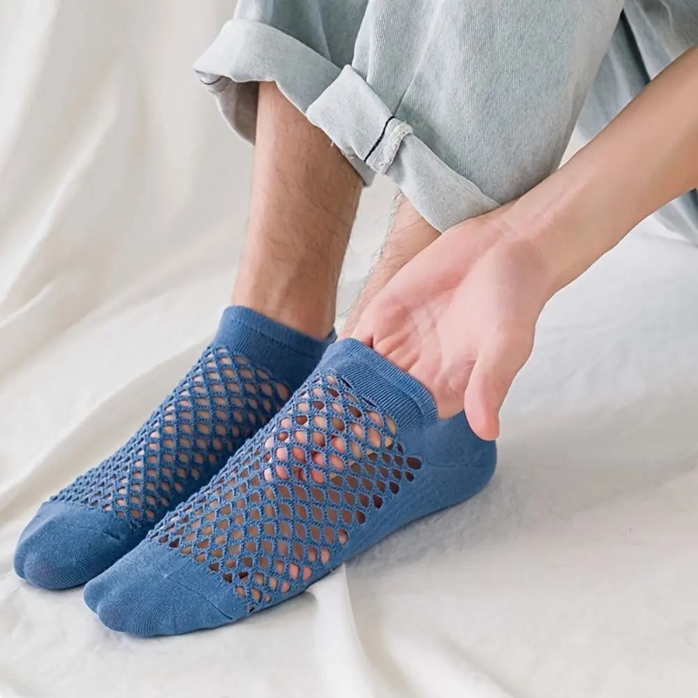 Calzini da Uomo Comodi con Design Traforato, Assorbenti, Tinta Unita, Calzini Corti con Fori, Sottili, Sportivi, alla Caviglia, per l'Estate