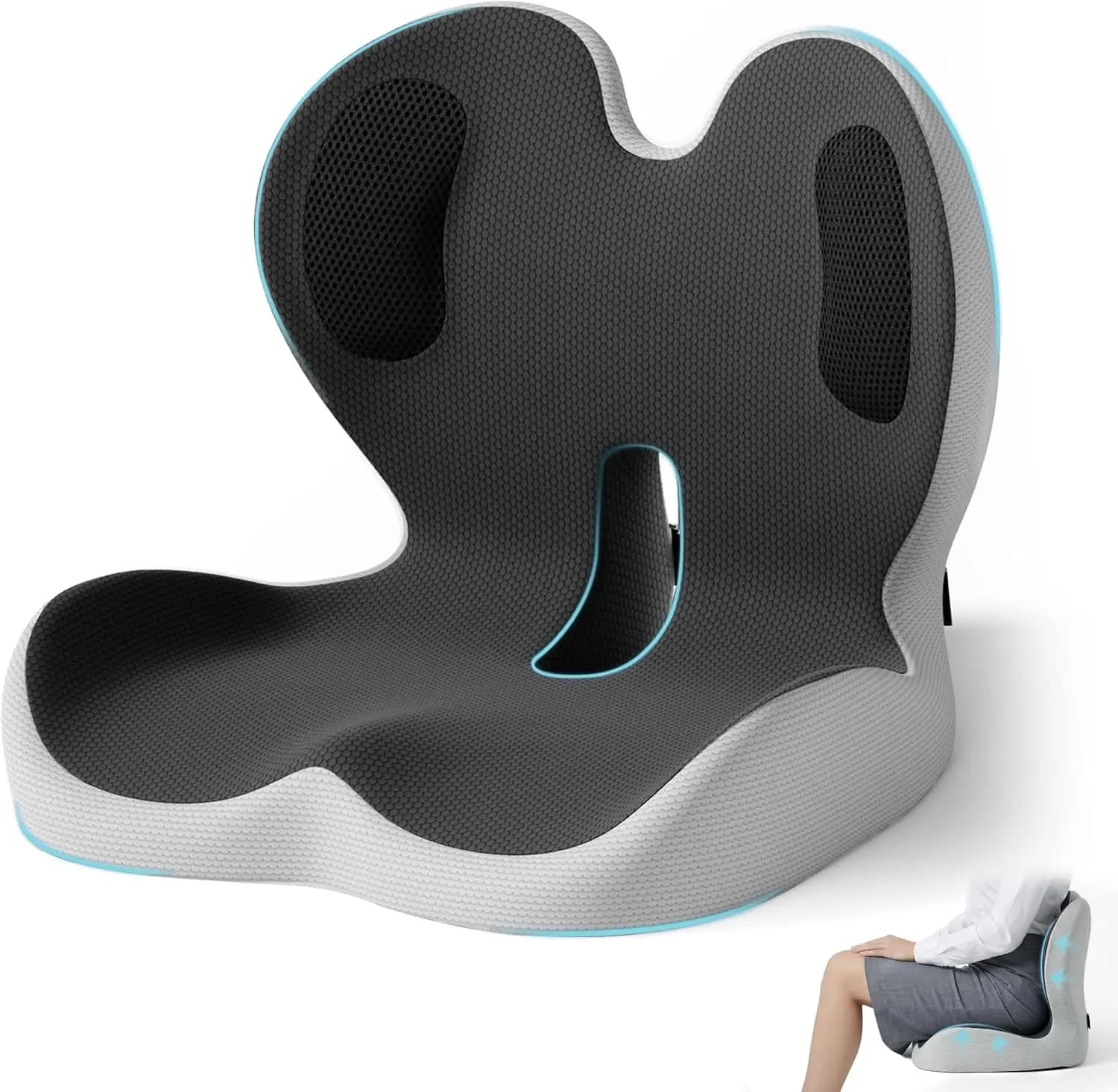 Cuscino Ergonomico con Supporto Lombare per Alleviare il Dolore da Sciatica, Coccige e Schiena, per Ufficio, Auto e Casa