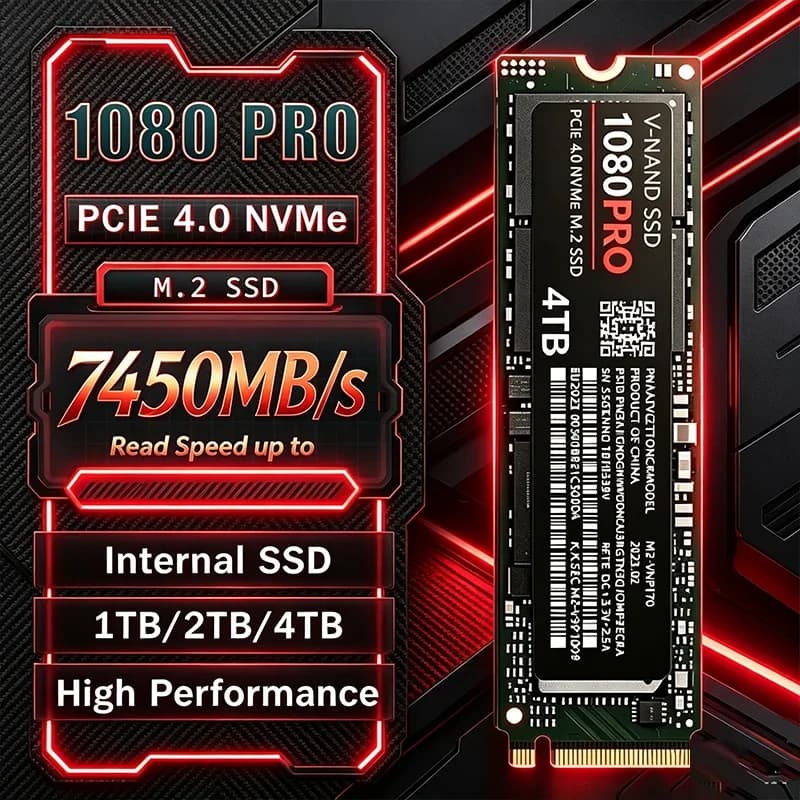PCle 4.0 NVMe M.2 SSD Hot Sale 1080Pro 512GB 1TB 2TB 4TB 7450MB/s Read Speed Fast Original Low Latency for Laptop Gaming PCs