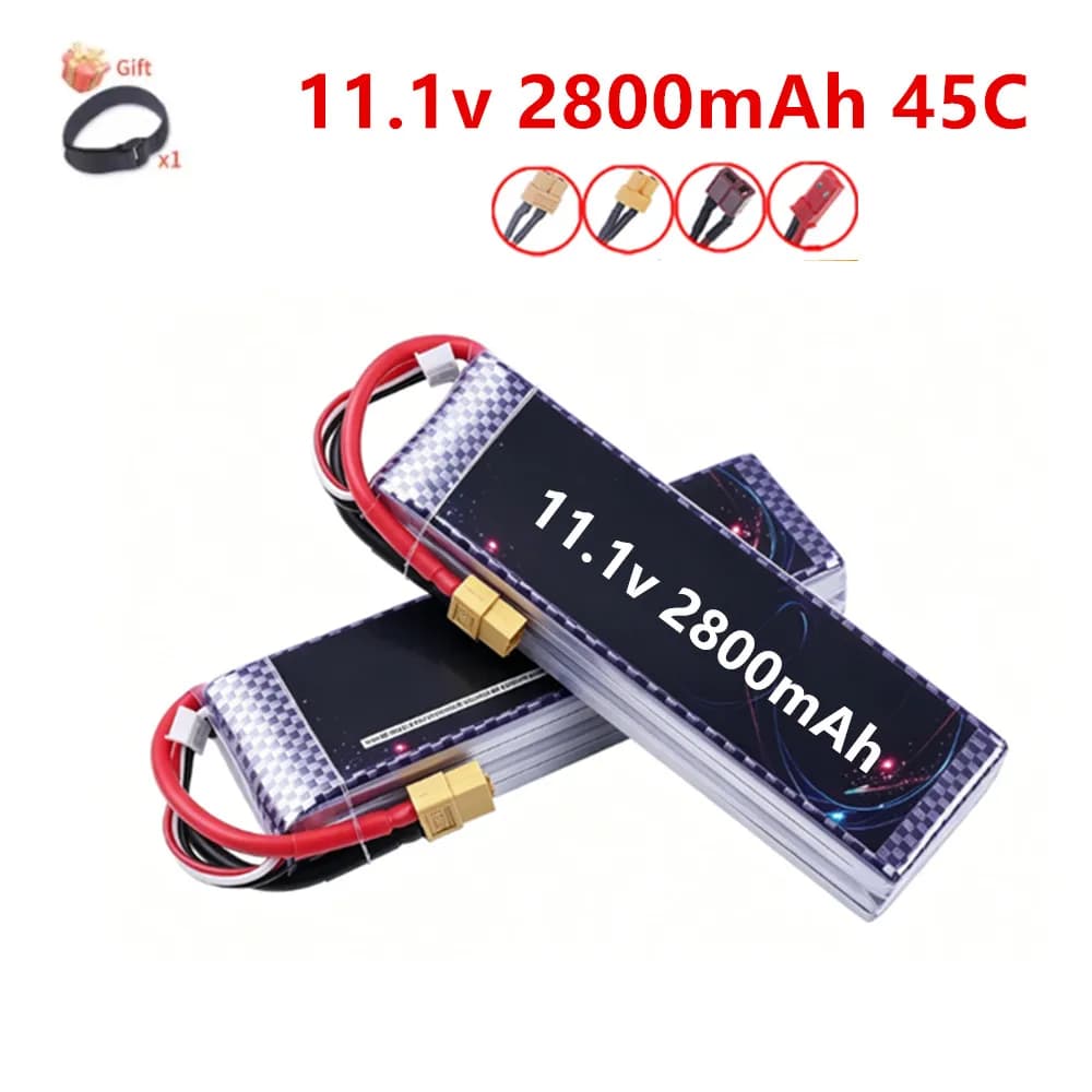 Batteria LiPo 11.1V 2800mAh con connettore XT60 per elicotteri RC, quadricotteri, auto, aerei - Batterie 11.1V 45C