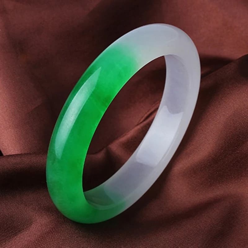 Ice Seed Yang Green Flower Jade Bracelet, Half Green and Half White