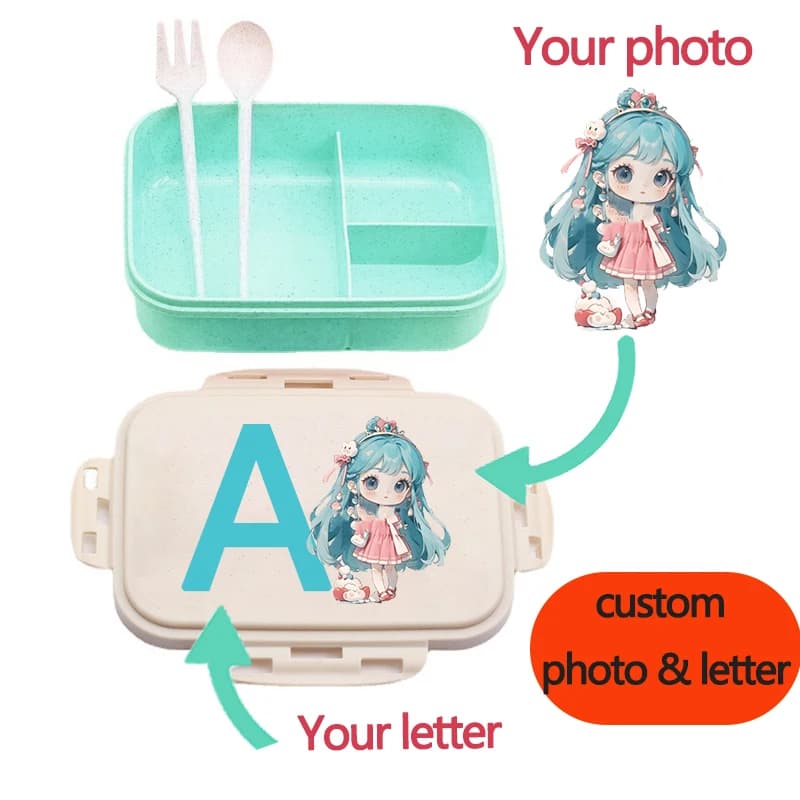 Personalization Photo Letter A-Z Bento Box Custom Picture Student Lunch Box for School Office Picnic Fruit Food Container