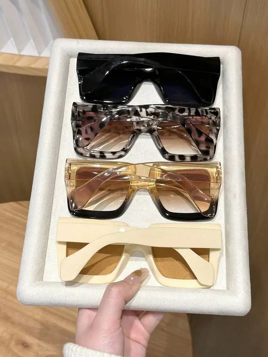 4pcs Plastic Oversized Geometric Leopard Print Retro Sunglasses Set For Women