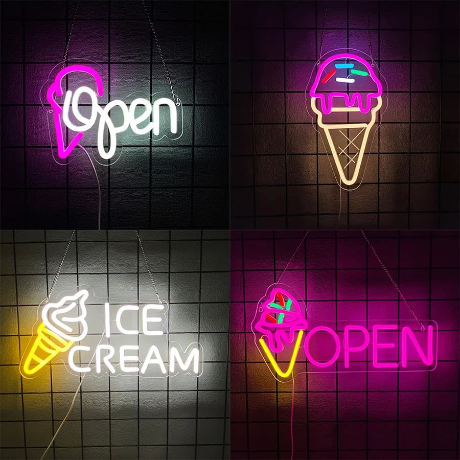 Insegna al neon per gelato per decorazioni murali, decorazioni al neon per negozi di gelati, luce a LED per dessert aziendale per bar, feste di compleanno, decorazioni per la camera da letto