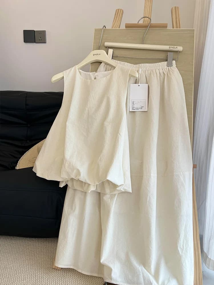 Summer Design Sense Age-Defying Vest Loose Midi Skirt Set Women's Fashionable Two-Piece Ensemble Casual Chic Outfit