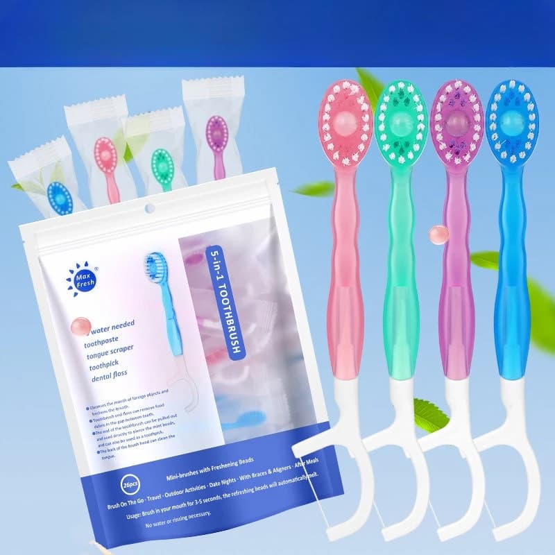 Mini Pop Beads disposable toothbrush individually packaged, 26-piece package with floss and soft bristles for outdoor travel