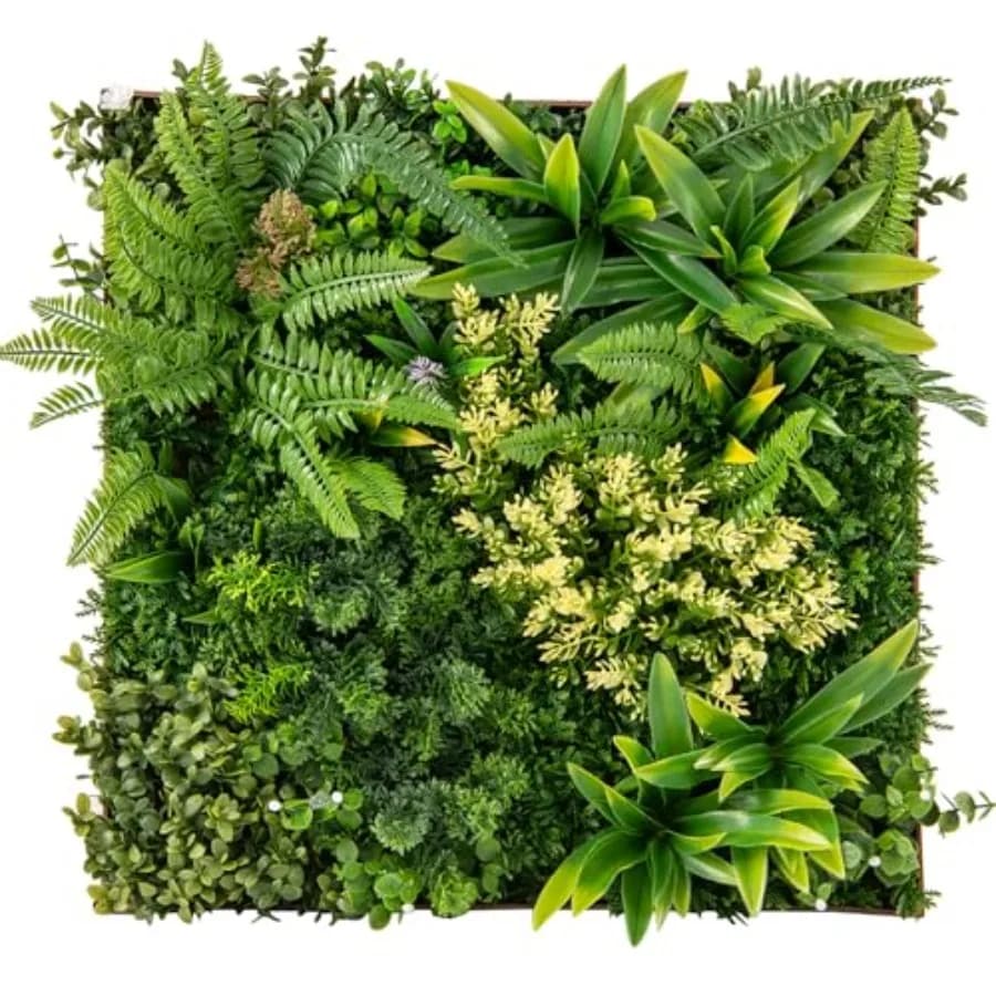 Set of 2 Artificial Hanging Plant Panels, 3D Frames with 20x20 cm Frame, Green Wall Decoration with 11 Mixed Fined Sweat Sheets
