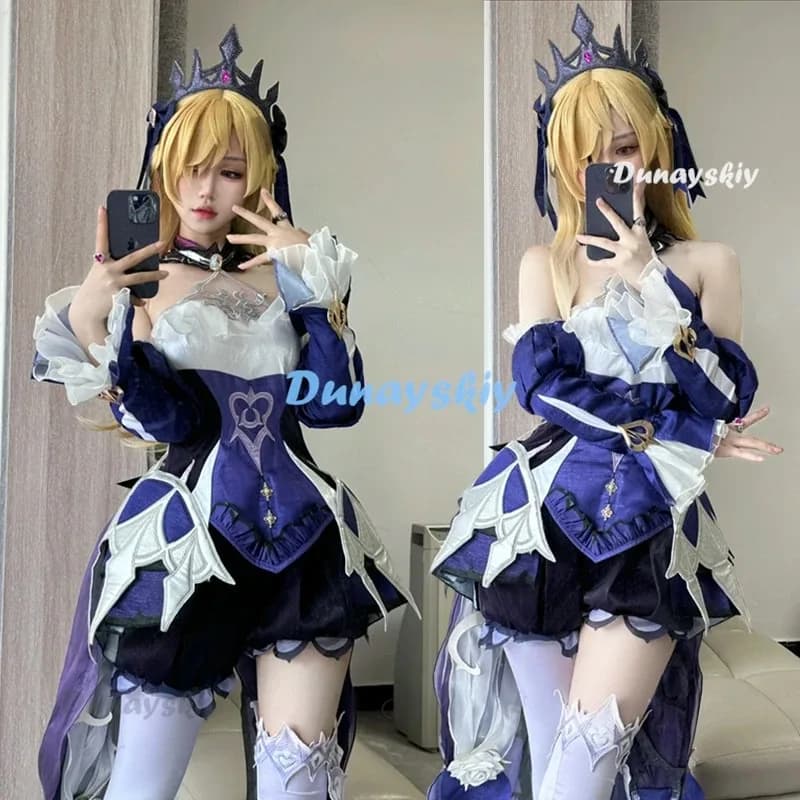 Game Genshin Impact Fischl Cosplay Costume Wigs Anime Dress Halloween Play Game Carnival Uniform Women's Leather Outfita; 6'x,