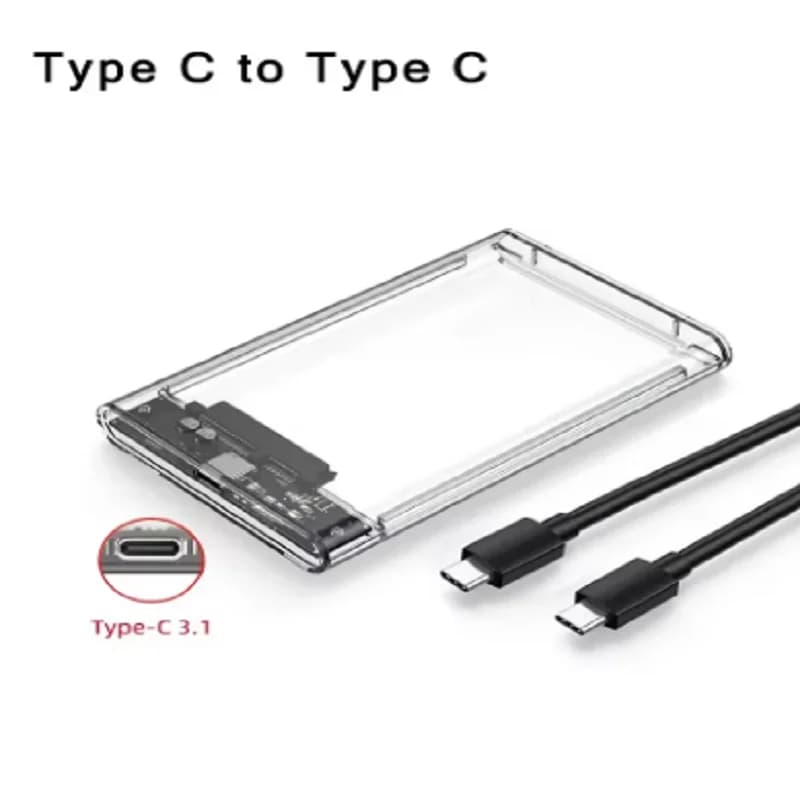 Case per HDD Trasparente da 2,5 Pollici, Enclosure per HDD/SSD SATA a USB 3.0 Tipo-C 3.1, Adattatore Portatile per Disco Rigido Esterno Senza Attrezzi