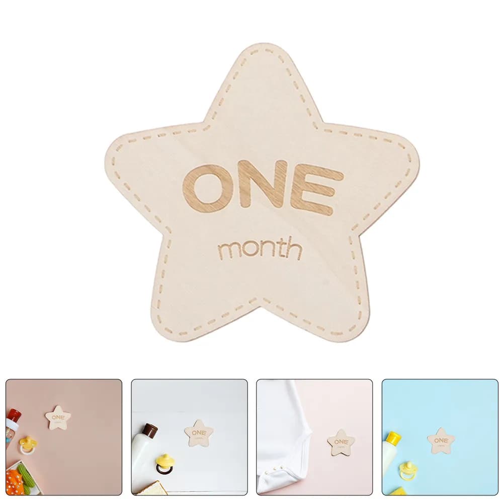 12Pcs Star Shaped Wooden Baby Cards Double Sided Newborn Monthly Photo Props Growth Keepsake Card Baby Blocks