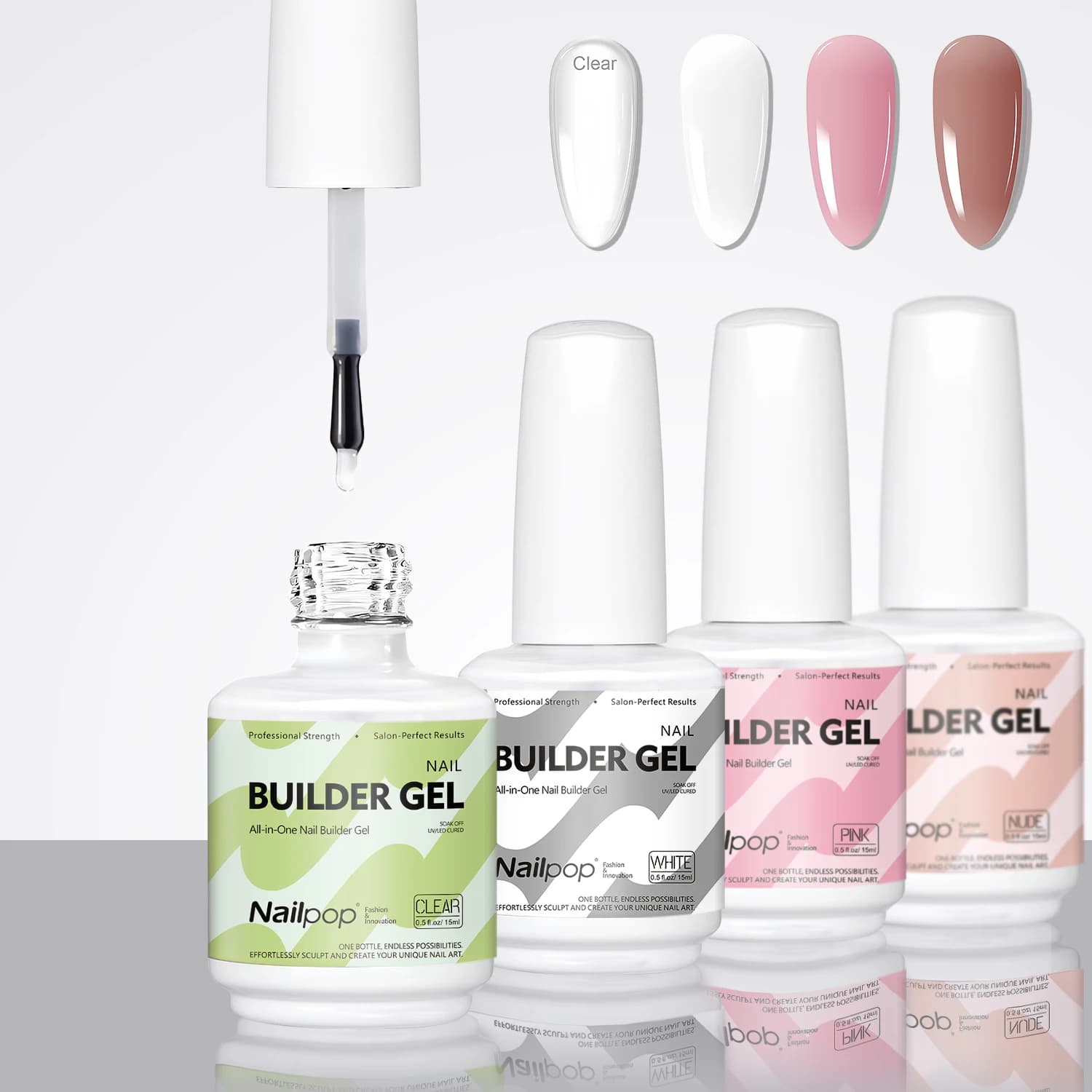 Nailpop 7 in 1 Gel Nail Builder Nail Polish for Fast Construction Transparent White Pink Nude 15ml Reinforcement and Extension of Nail Tip