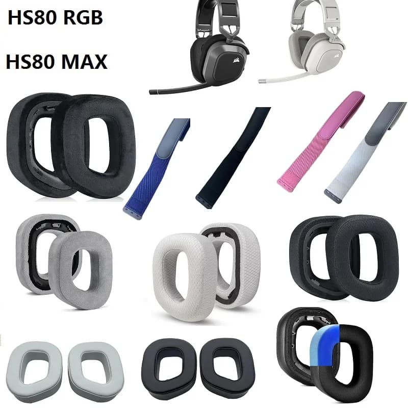 Cuscinetti auricolari per cuffie CORSAIR HS80 RGB / HS80 MAX Sostituzione paraorecchie cuscino auricolare cuscino auricolare fascia nastro