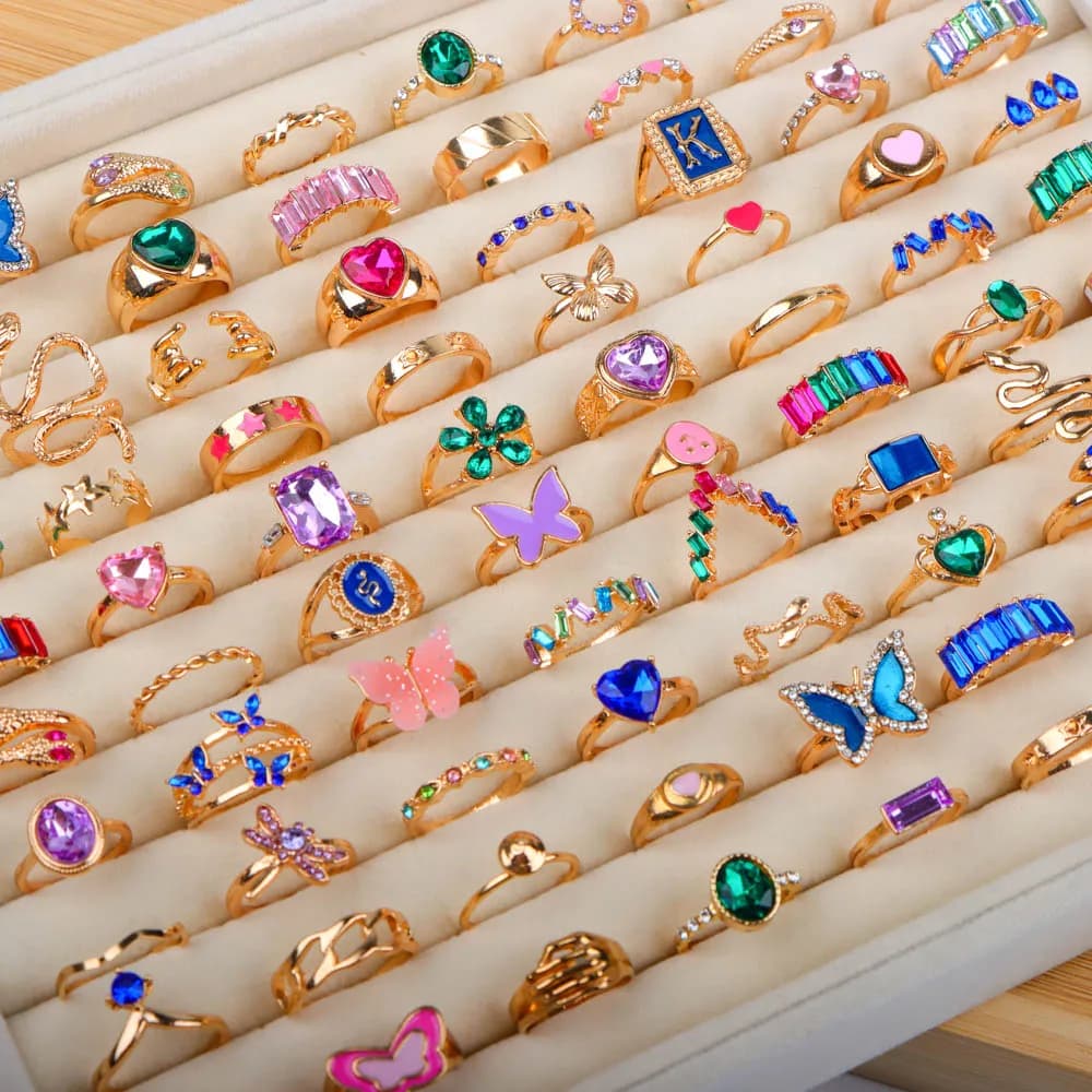 10/20/30/50 Pezzi/Lotto Anelli da Donna Bohemien alla Moda con Strass Colorati, Design Irregolare a Serpente e Cuore, Gioielli Misti, Regali per Amiche