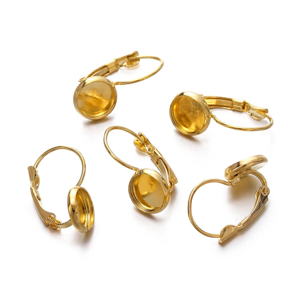 10 pz/lotto Base per Orecchini a Leva Classici Francesi, Adatte per Cabochon in Vetro da 8-25mm, Forniture Grezze per Orecchini per Creazione Gioielli