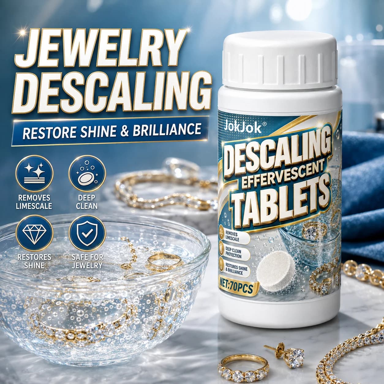 70pcs Golden and Silvery Jewelry Basic Cleaning Effervescent Tablets. Dissolvein Water to Form a Cleaning Solution for Soaking