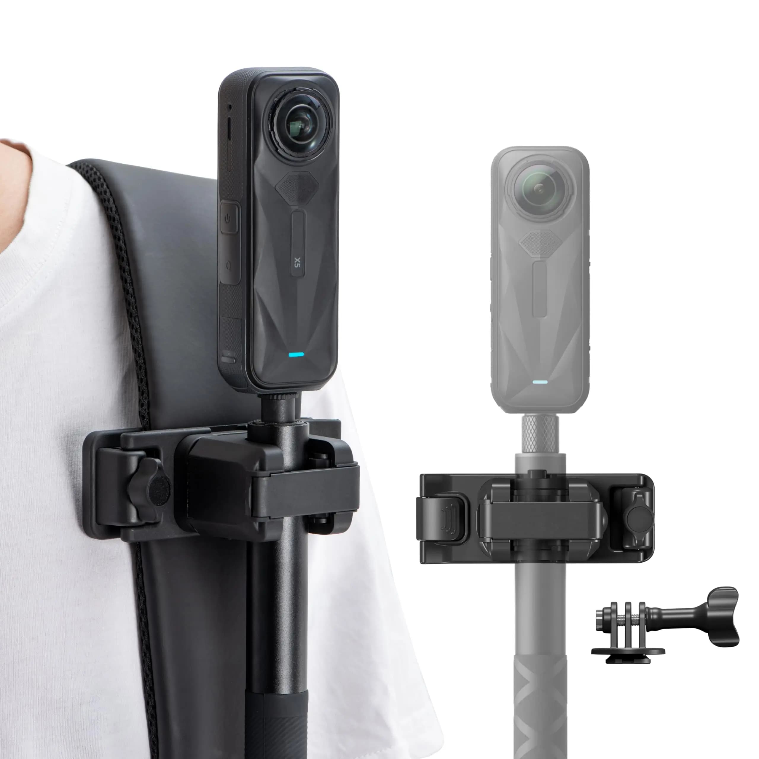 Clip per Tracolla Zaino con Supporto per Selfie Stick per Insta 360 X5 X4 Air Go Ultra ACE Pro 2, Regolabile con Sgancio Rapido
