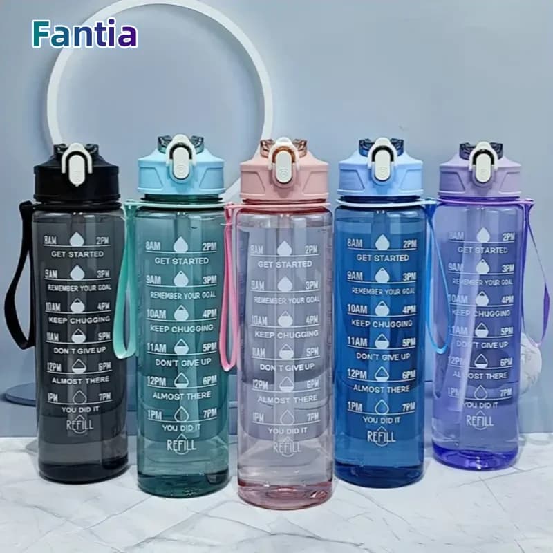 Large Capacity 800 ml/27 ounces Loss-proof plastic drinking cup with time scale suitable for fitness travel sports