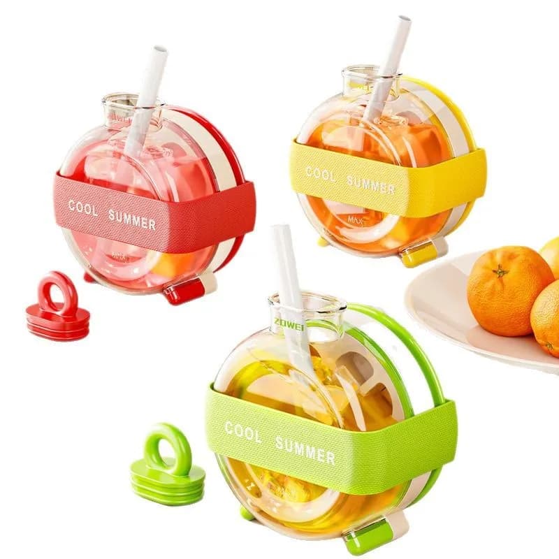 Stampo Creativo per Cubetti di Ghiaccio con Cinghie e Cannucce, Borraccia Portatile in Plastica per Ghiaccio, Bottiglia per Bevande da Esterno per Fitness, Vassoio per Cubetti di Ghiaccio