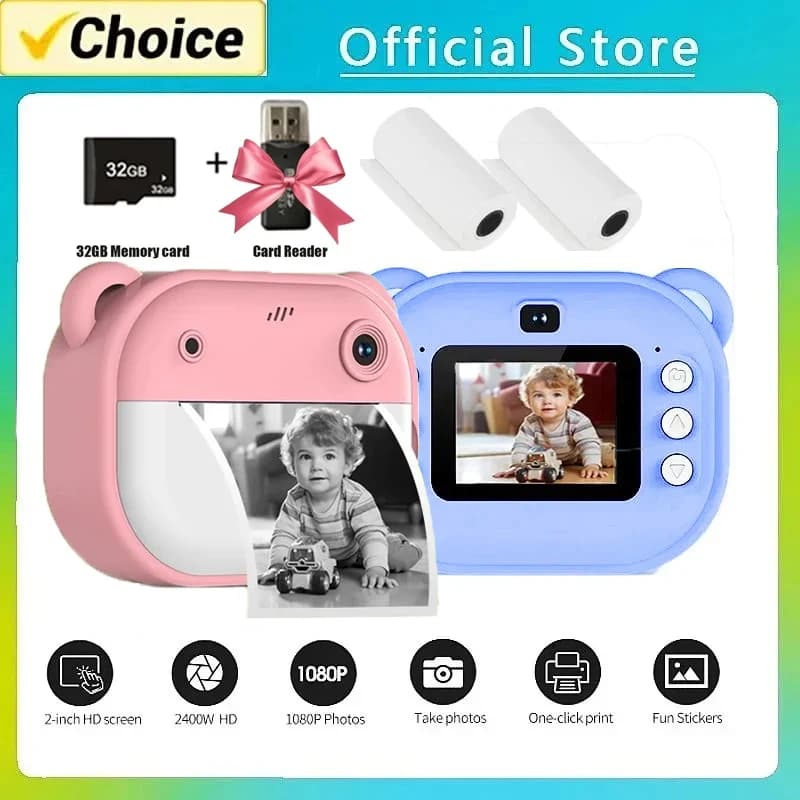 Digital Camera for Kids Instant Print for Kids Camera with Thermal Printing Camera with Instant Photo Printing Camera + 32G Memory Card