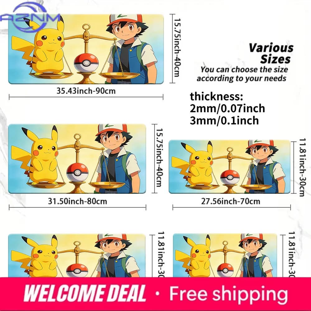 Tappetino per mouse da gioco Pokemon Ash & Pikachu Balance Scale, tappetino da scrivania antiscivolo