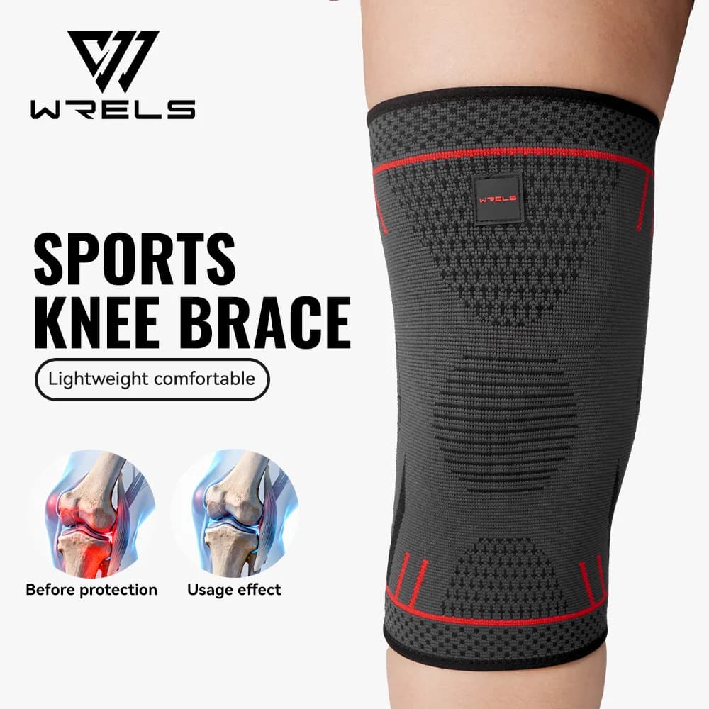 Ginocchiera Compressiva WRELS, Supporto Traspirante Antiscivolo per Sport, Corsa, Fitness e Sollievo dal Dolore al Ginocchio