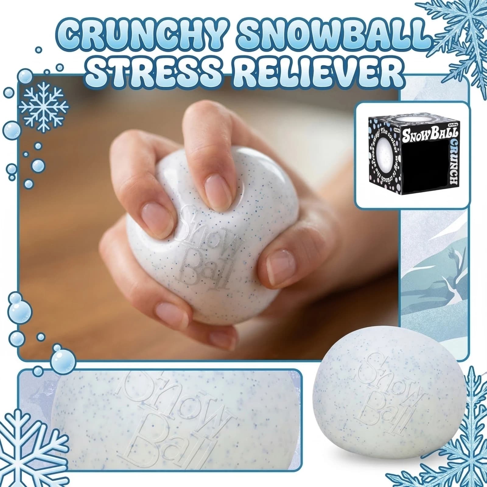 Palline antistress a forma di palla di neve da 2,36 pollici con scatola, giocattoli sensoriali, palline morbide antistress, regali per adulti e bambini, 1 pezzo