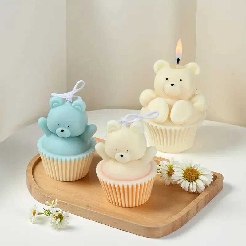 1PCS Cupcake Bear Silicone Mold DIY Chocolate Cake Ice Cube Aromatherapy Candle Plaster Resin Craft Candle Making Supplies