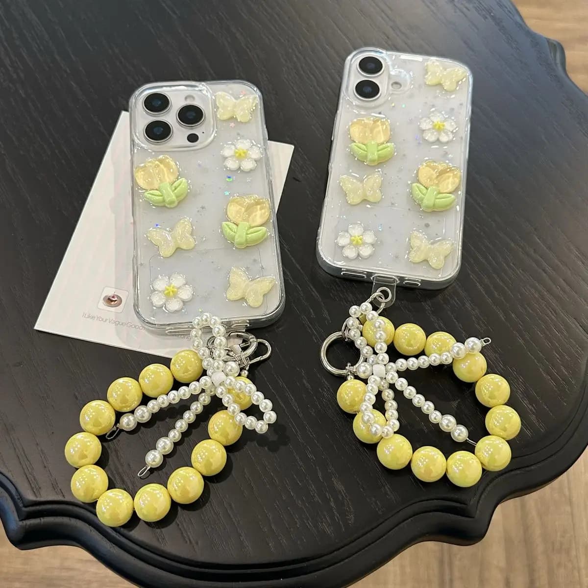 Phone Case for iPhone 16 16 16E 15 14 13 12 11 8 7 XS XR Mini Pro Max Plus INS 3D Tulip Flower Transparent Cover with Embossed Cord