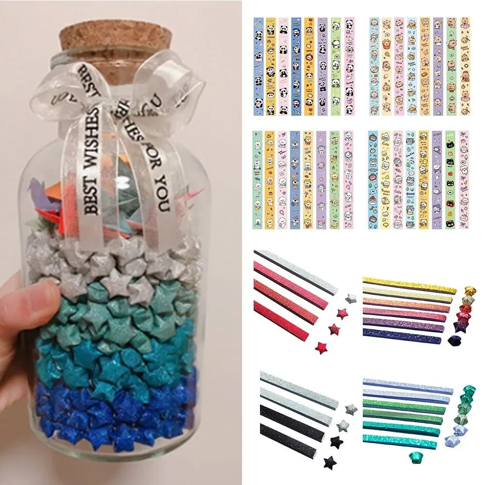 540 Sheets Colorful Star Origami Paper Cartoon Art Craft Lucky Star Origami Best Wishes Single Sided Star Paper Strip Kids Gift