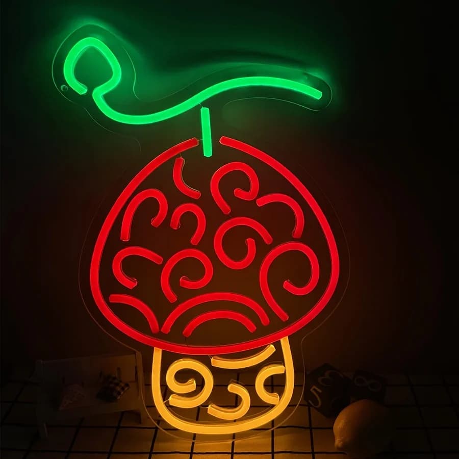 Luce al Neon a Forma di Funghi Cartoon, Insegna LED Dimmerabile, Luce Notturna USB da Parete per Stanza Anime, Sala Giochi, Decorazione Man Cave