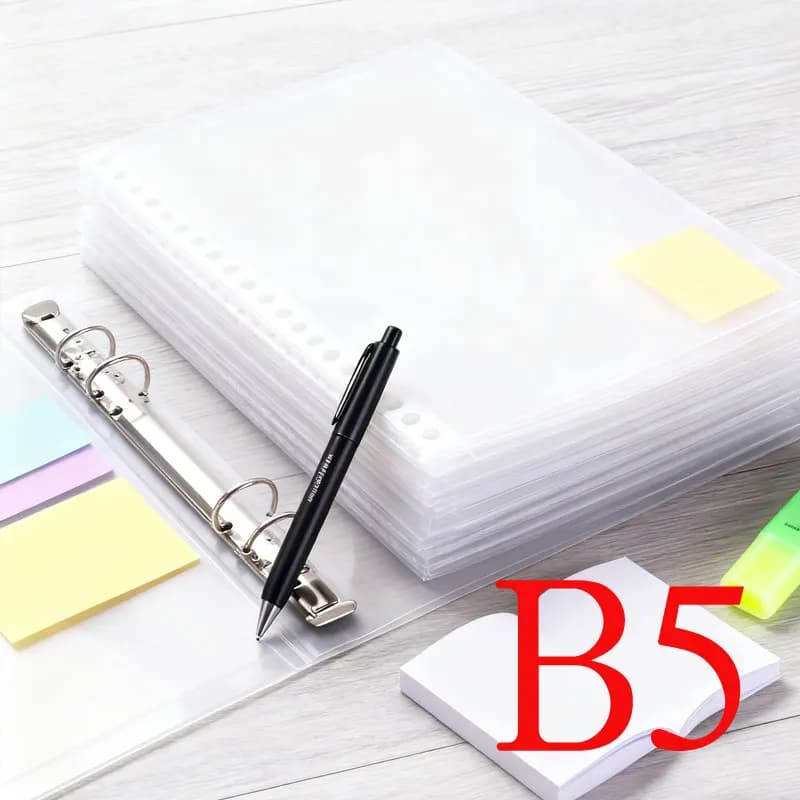 50pcs B5 26Holes Transparent Plastic Clip File Folder Inner Page Sheet 5C Thickness Folder Bag Loose Leaf Documents Protectors