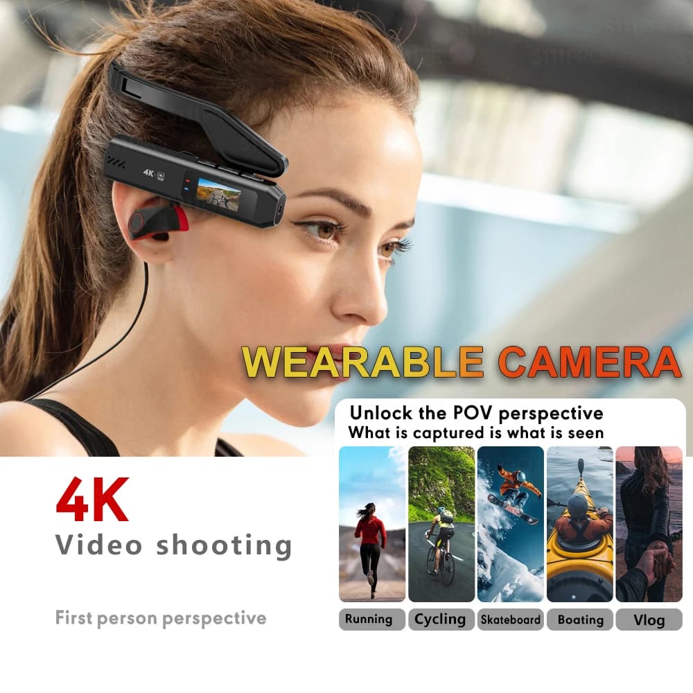 Head Mounted Camera 4K 30FPS EIS 130° Wide Angle Lens Video Camera Wearable Video Camera APP Wireless Remote Control
