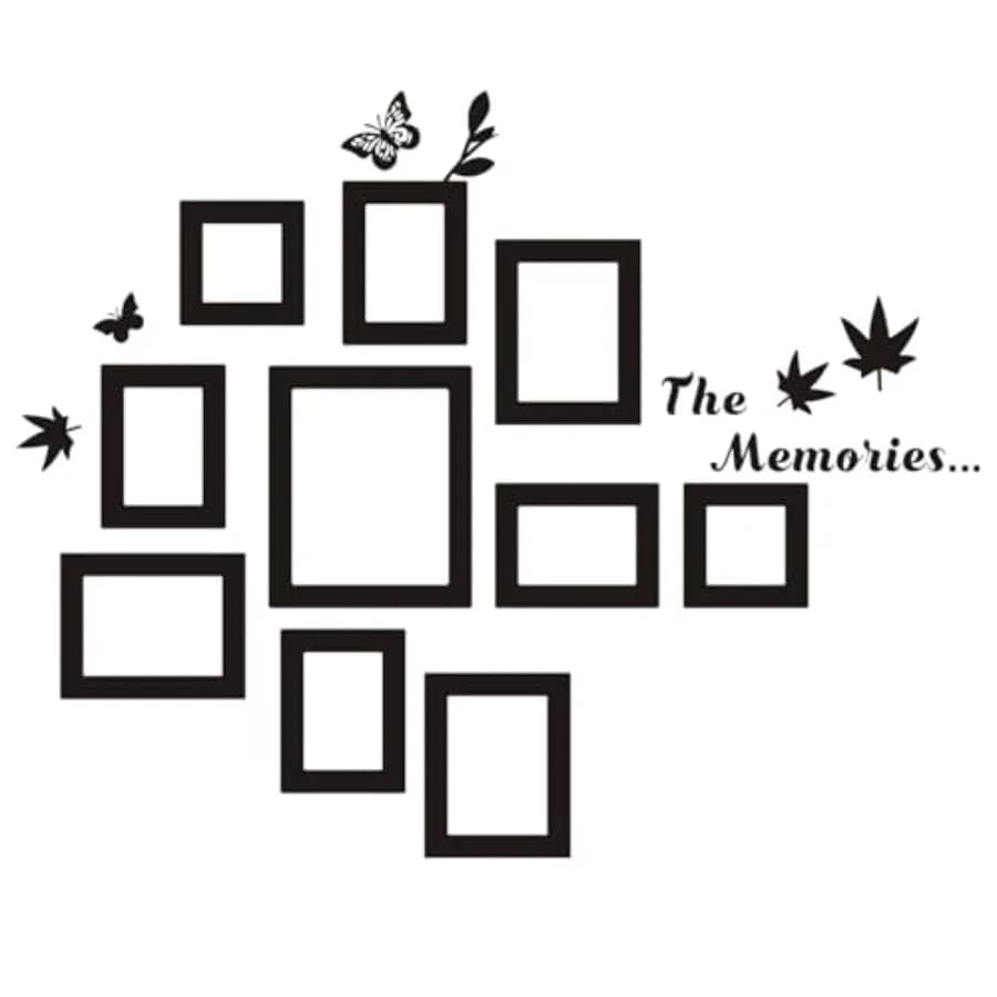 10 Pcs Picture Frames Wall Decal The Memories Vinyl Stickers, Removable Photo Frame Butterflies Leaves Art DIY Sticker Mural fo