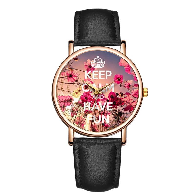 Fashionable Women's Quartz Watch Set Wrist Watch with Round Light Waterproof Leather Flower Watch Fashion Reloj Hombre