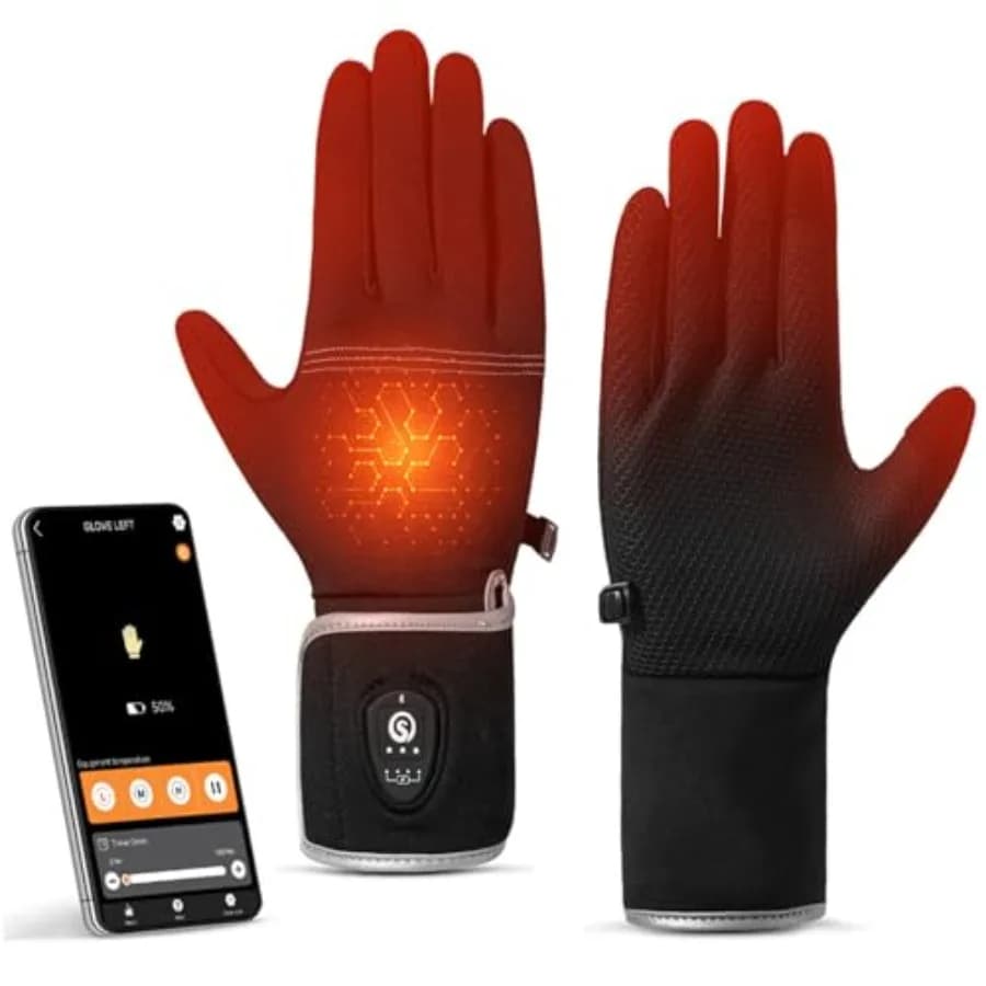 Bluetooth heated glove liners for winter skiing, hiking cycling: ultra-thin rechargeable thermal hand warmers with 3 heat level