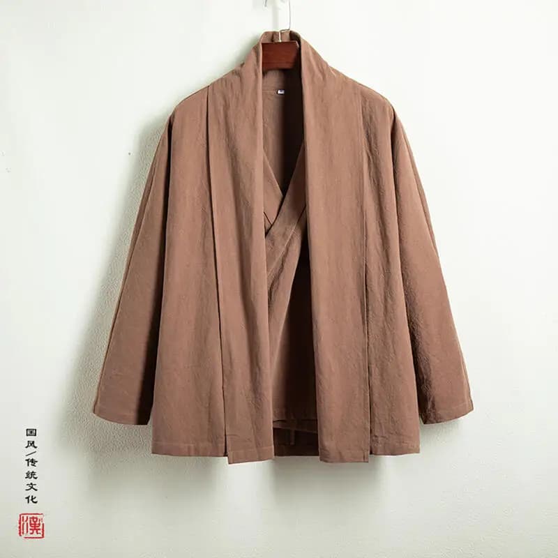 Chinese Style Men Linen Hanfu Cardigan Man Traditional Dress Jacquard Kung Fu Shirts Kimono Jackets Coat Oriental Vintage Shirt