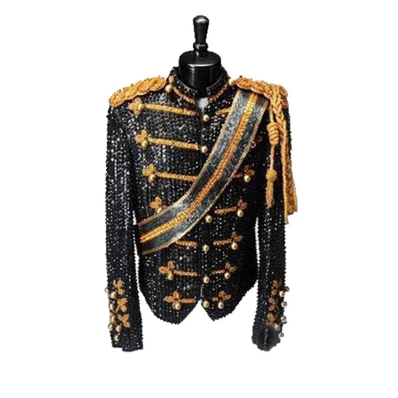 abbigliamento da uomo moda slim MJ Michael Jackson cappotto danza Paillettes giacca costume cantante di scena costumi coaplay costume CY6894v;6,a